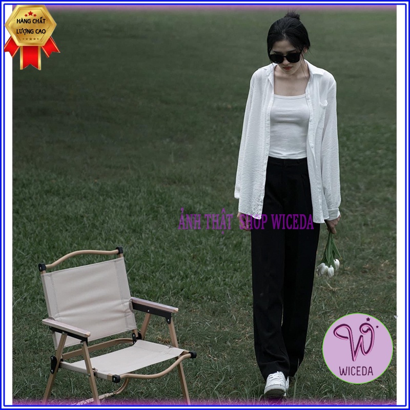 Áo sơ mi trắng nữ dài tay from rộng đẹp , áo sơ mi nữ ulzzang xinh chất đũi mềm mại thoáng mát đuôi tôm Wiceda AD541