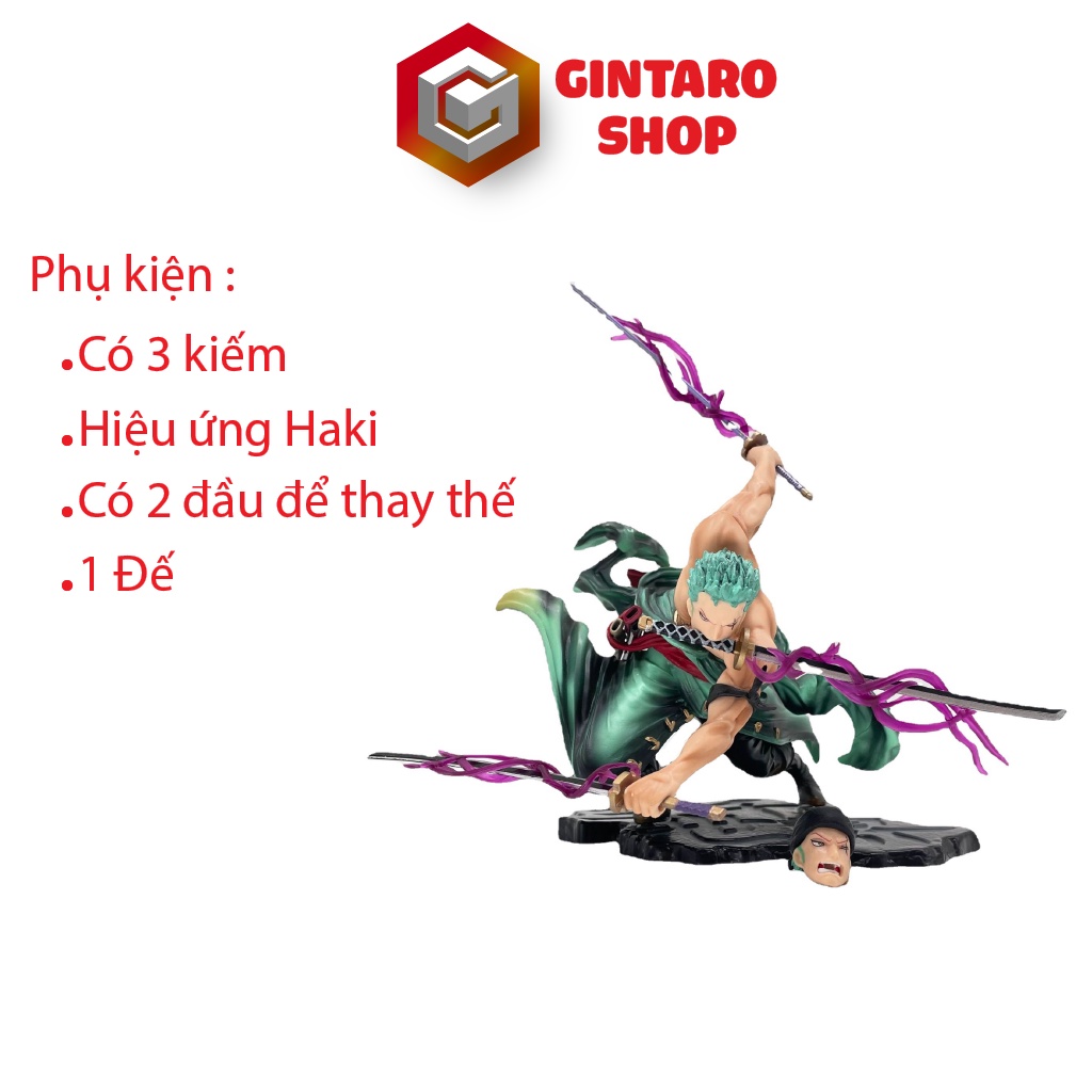 Mô hình One Piece Zoro 3000 thế giới, Mô hình Zoro cầm 3 kiếm haki với 2 đầu có thể thay thế được GINTARO SHOP