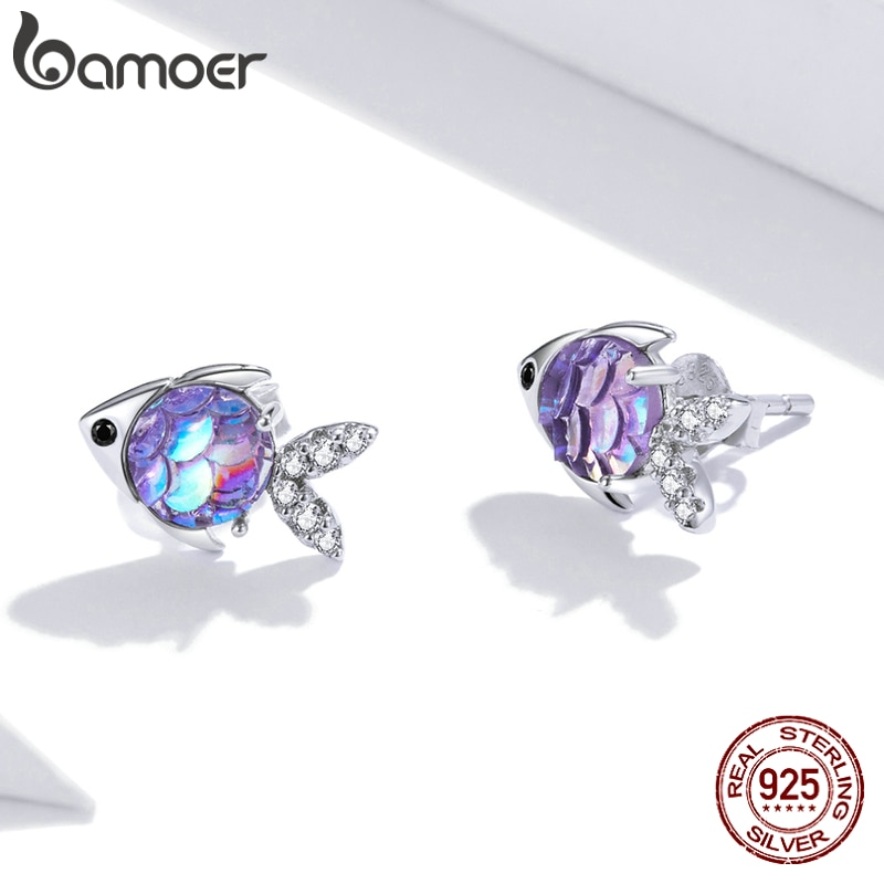 Bamoer Bông Tai bạc 925 Hình Cá Nhiệt Đới Cho Nữ sce1028