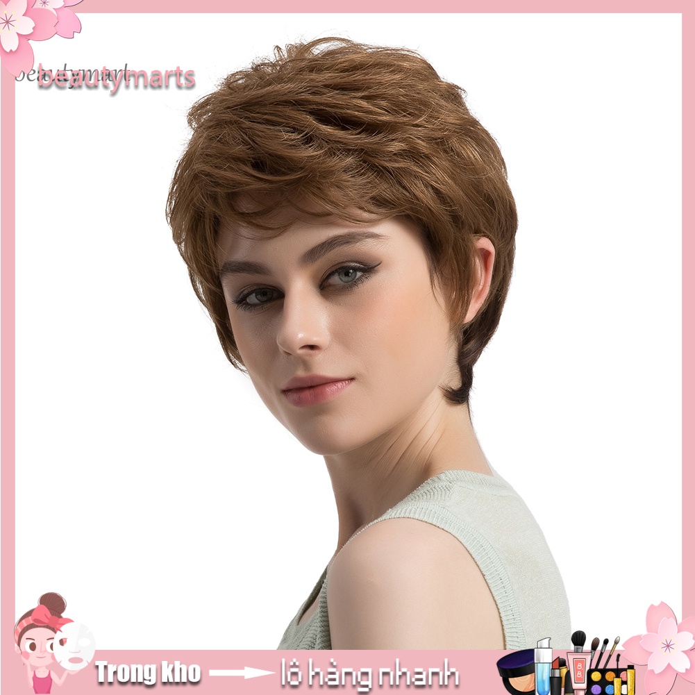 Tóc giả ngắn xoăn màu nâu thời trang cho nữ