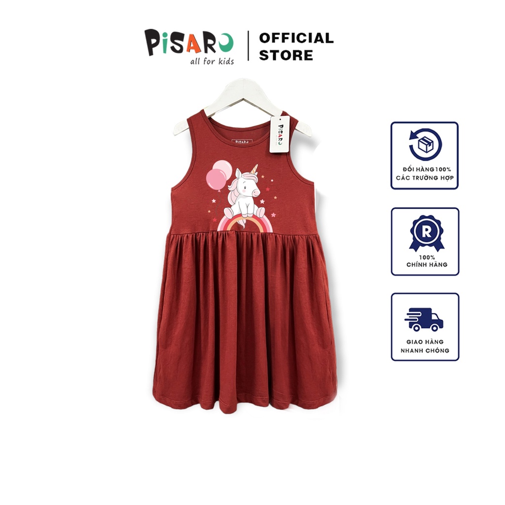 Váy babydoll sát nách PISARO KIDS cho bé vải cotton mềm mịn, váy đầm bé gái dễ thương
