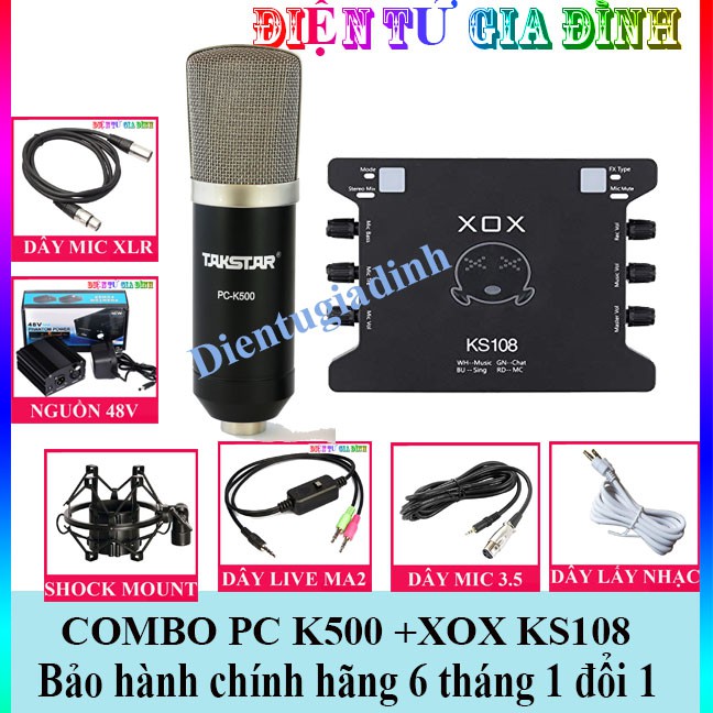 COMBO THU ÂM MICRO TAKSTAR k500 SOUND CARD XOX KS108  DÂY LIVE STREAM MA2