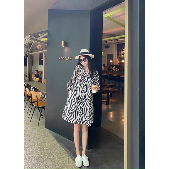 đầm sơ mi rằn ri