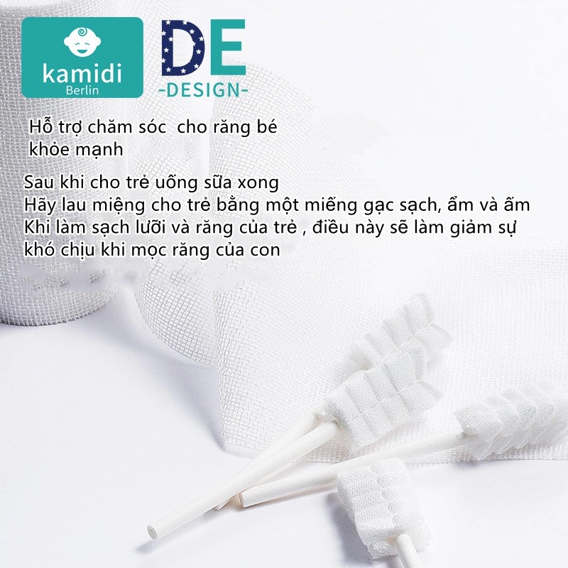 Hộp 30 que tưa lưỡi rơ lưỡi cao cấp KAMIDI làm sạch khoang miệng cho bé