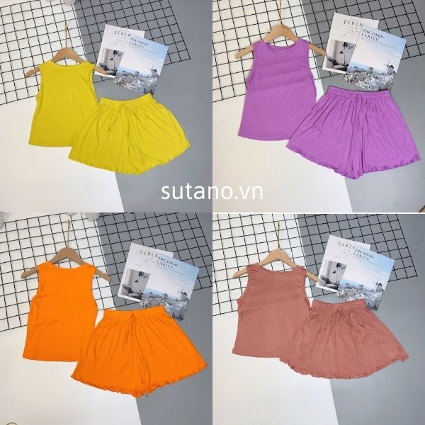 Bộ đồ ngủ hai dây -bộ mặc nhà ba lỗ chất cotton lạnh co giãn mát lạnh mùa hè B547 SUTANO