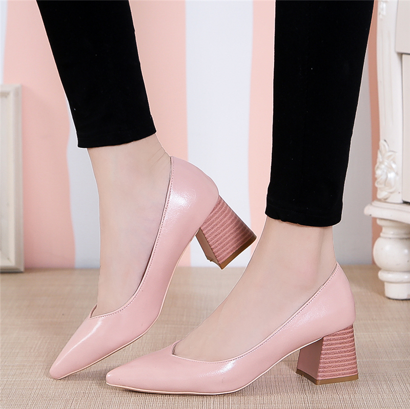 Giày cao gót, Pumps thời trang mũi nhọn phong cách Hàn Quốc, Giày da đi làm cho nữ văn phòng