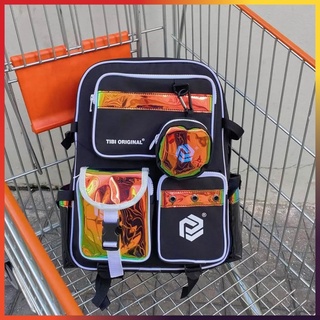 Balo Thời Trang Nam Nữ - Balo Tibi Hologram Màu Đen Nhiều Ngăn Đi Học Đi Chơi Cá Tính BL07