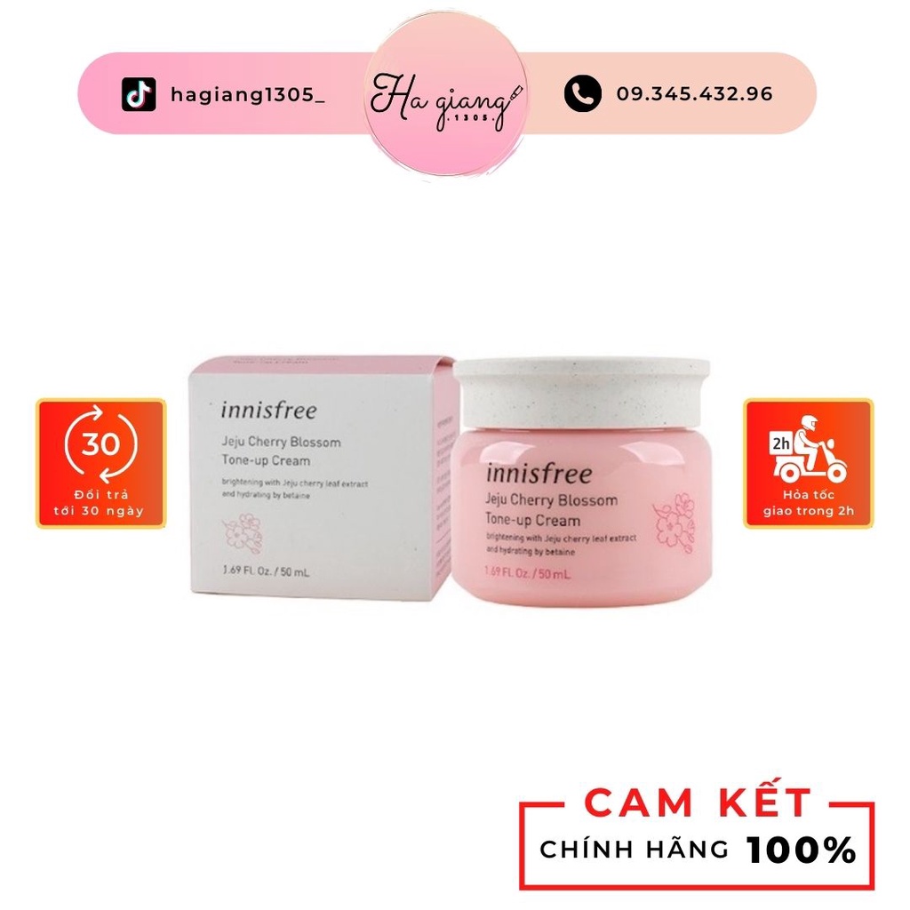 Kem Dưỡng Trắng Da Innisfree Jeju Cherry Blossom Tone Up - Jelly Cream (50ml), Kem dưỡng trắng da hoa anh đào Innisfree