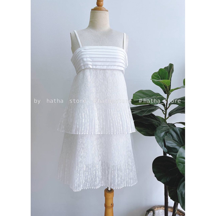 ĐẦM BABYDOLL TRẮNG XẾP LY NGỰC 2 DÂY REN HOA KÈM ẢNH THẬT