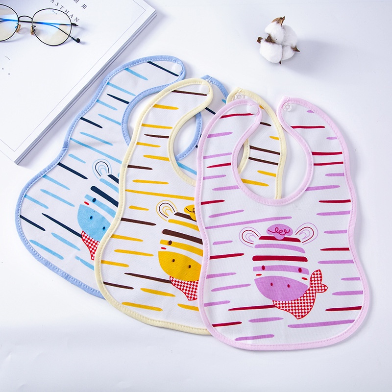 Yếm Ăn cotton Ba Lớp Dày Dặn Chống Nước Có Nút Nhấn Dành Cho Bé Sơ Sinh