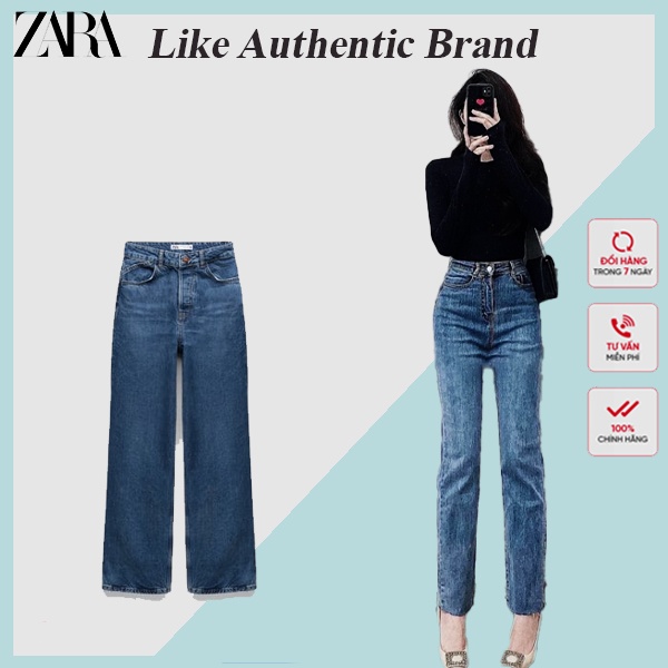 Quần Jeans Nữ Xanh Đậm Ống Đứng ZR