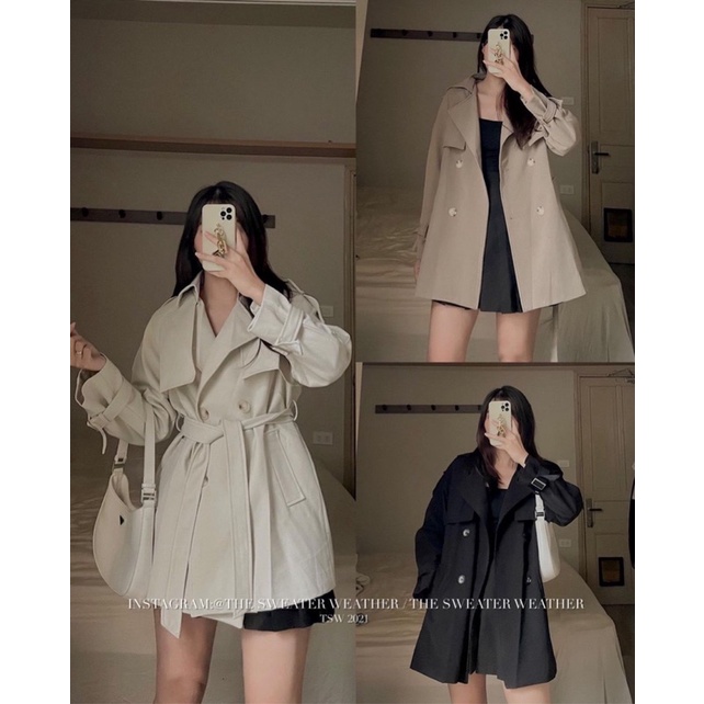 [Mangto QC]Áo khoác mangto QC  kèm đai Áo măng tô dáng vừa phong cách Hàn Quốc