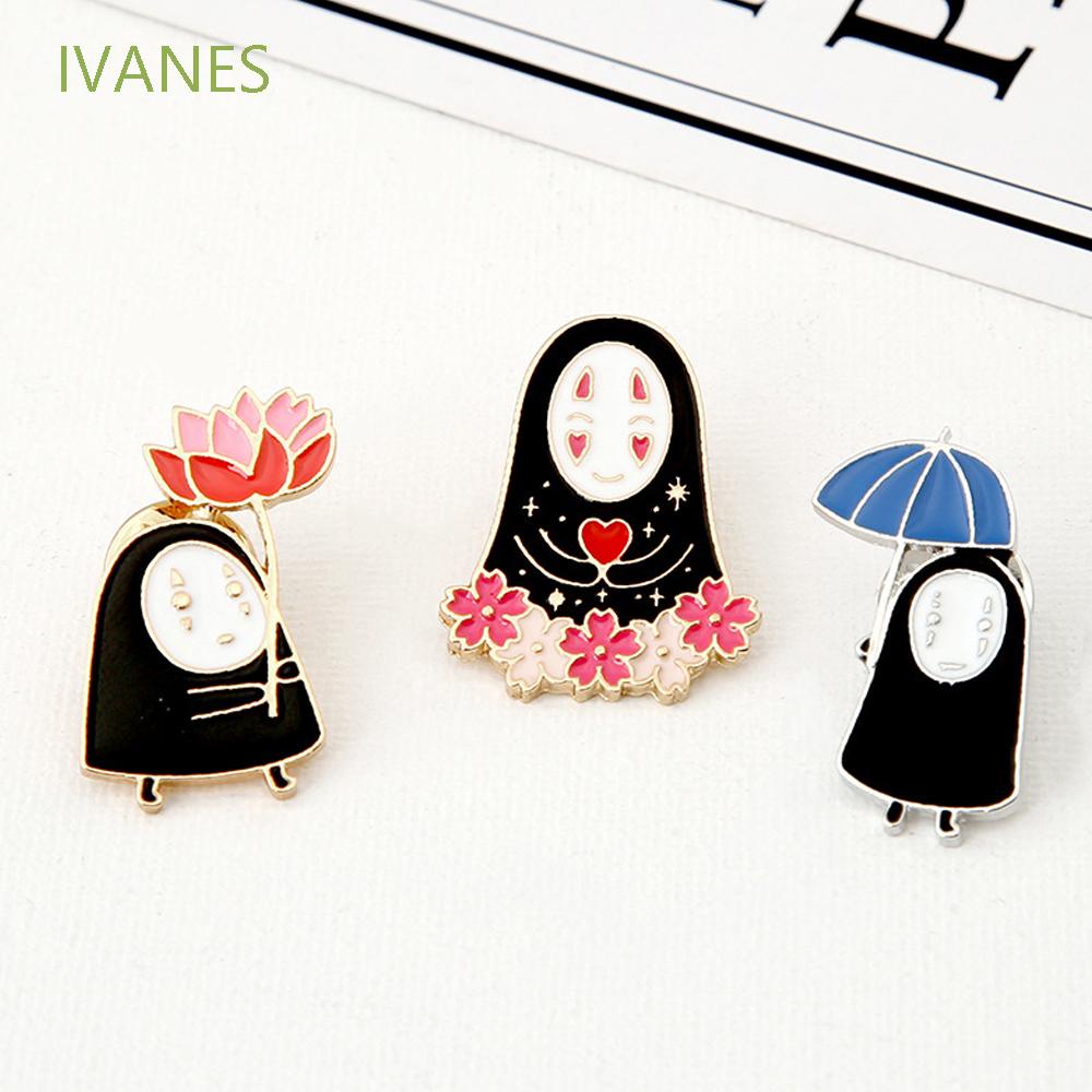 IVANES Clothes Faceless Male Brooches Cartoon Suit Scarf Clip Spirited Away Lapel Pins Women Enamel Fashion Jewelry Umbrella Sakura Coat Bag Badge