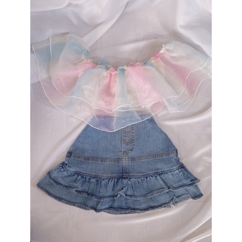 Áo bảy màu đi biển bẹt vai dáng ngắn