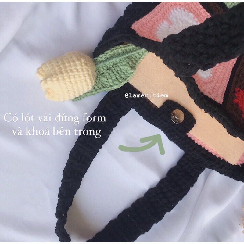 Crochet Unique square bag/ túi móc len hoạ tiết ô vuông