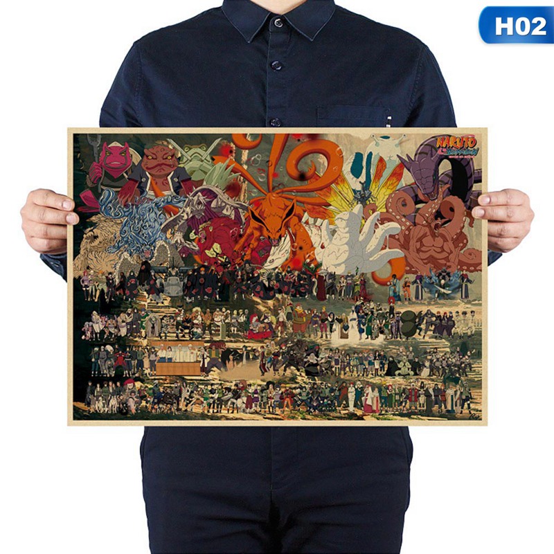 flowersqueen Poster dán tường trang trí họa tiết hoạt hình Naruto phong cách retro