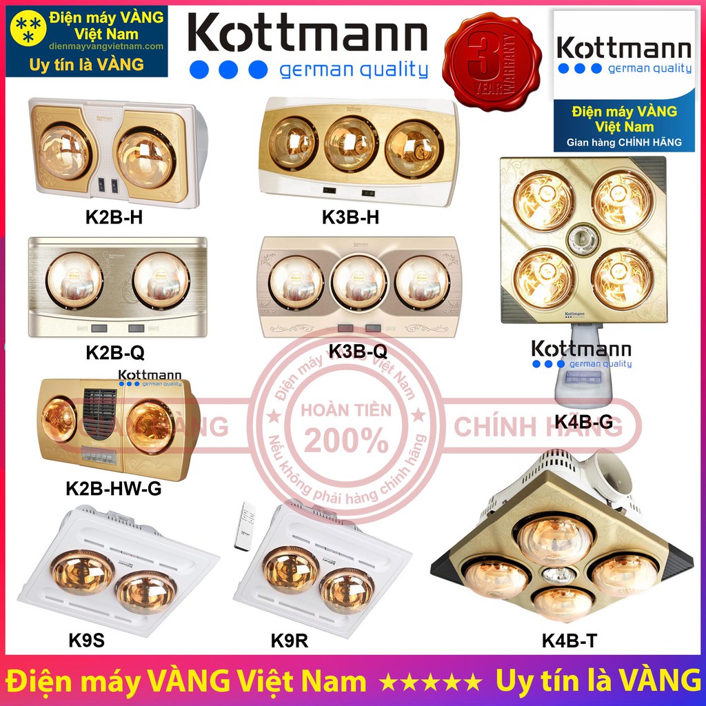 Đèn sưởi nhà tắm Kottmann K2B-H K3B-H K2B-Q K3B-Q K2B-HW-G K4B-G K9S K9R K4B-T - Hàng chính hãng