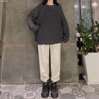 Áo SWEATER nữ tay dài ulzzang thu đông chất da cá freesize form rộng dáng unisex PHỐI SỌC