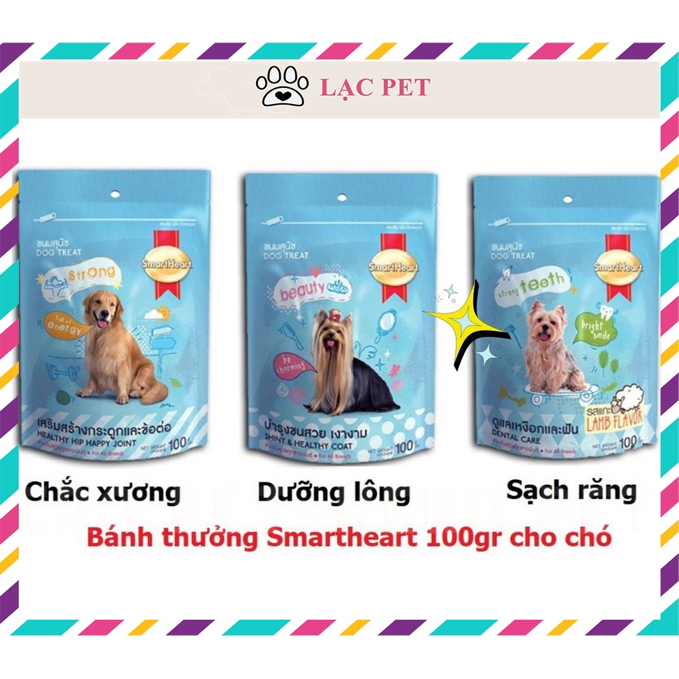 Bánh Thưởng Cho Chó Cưng Smartheart 100Gr - 3 Loại Sạch Răng, Chắc Xương Và Dưỡng Lông