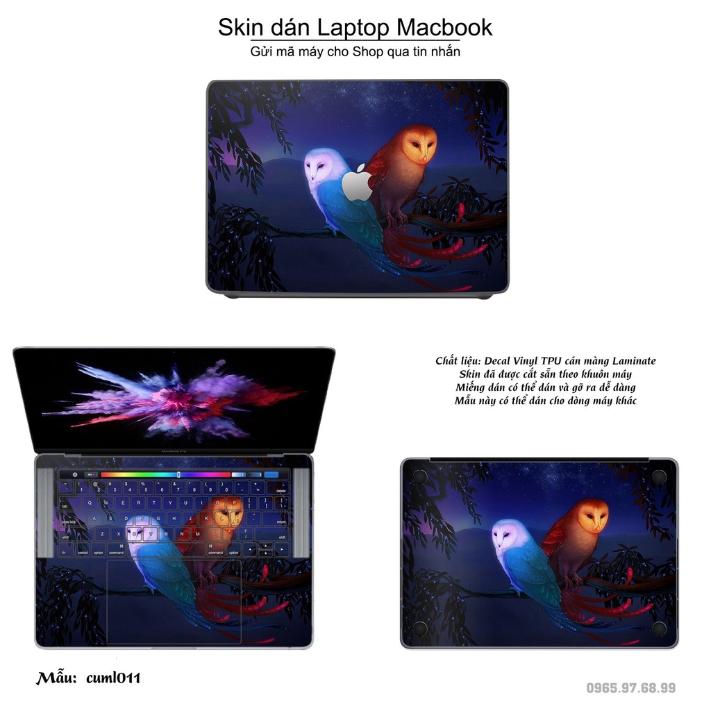 Skin dán Macbook mẫu Cú mèo (đã cắt sẵn, inbox mã máy cho shop)