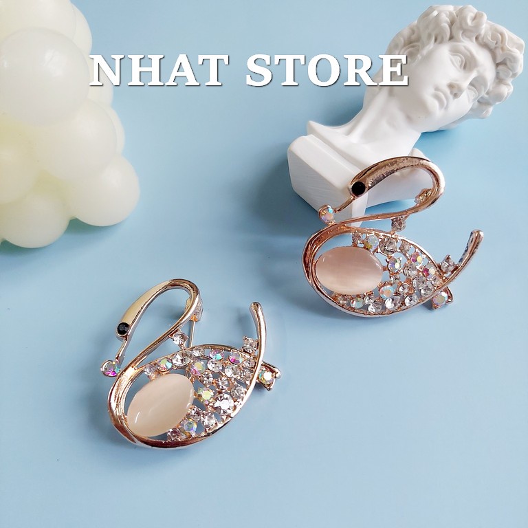 Trâm cài áo Hàn Quốc, ghim cài vest nữ đính đá hình thiên nga (Brooch Nhat Store)