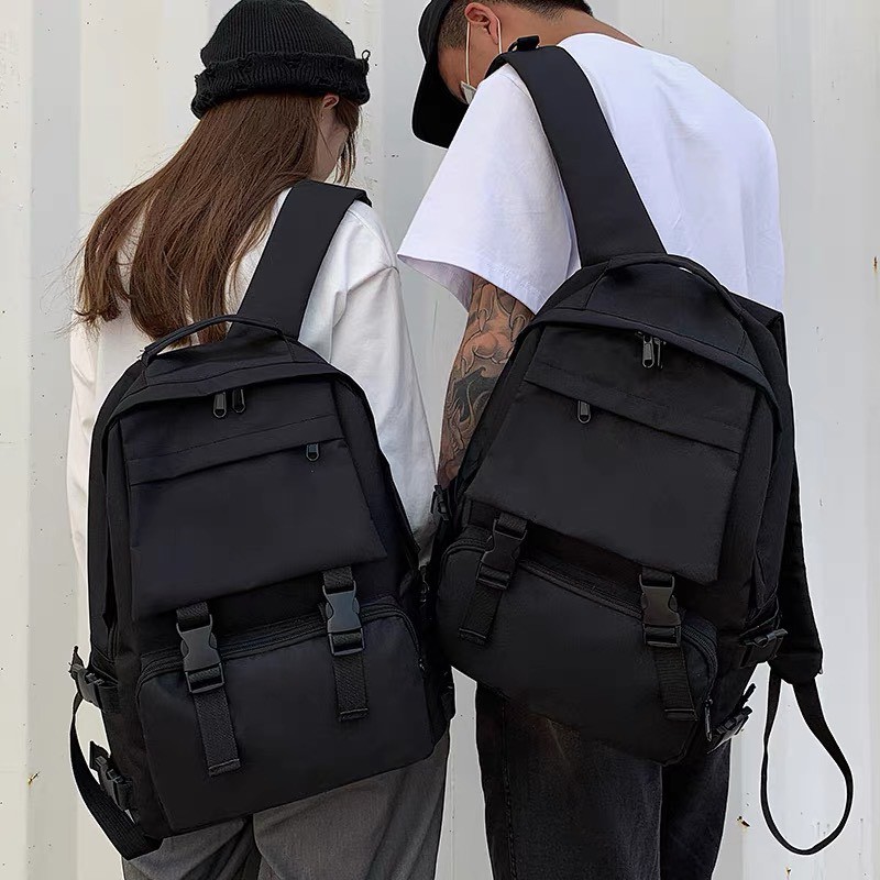 RẺ VÔ ĐỊCH Ba lô đen unisex chất liệu vải bố chống nước nhe, quai đeo có đệm, màu Đen, đựng vừa laptop