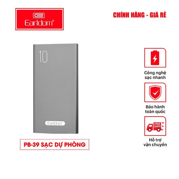 [Mã SKAMSALE03 giảm 10% đơn 200k] Sạc pin dự phòng 10.000 mAh Earldom PB-39 sạc nhanh chính hãng