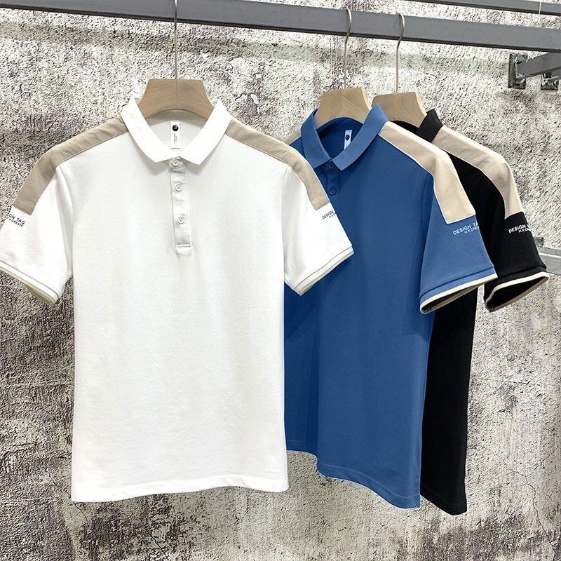 BÁN SỈ ÁO POLO CỔ BẺ PHỐI VAI MÀU BE CHO NAM - Màu xanh đen trắng | BigBuy360 - bigbuy360.vn