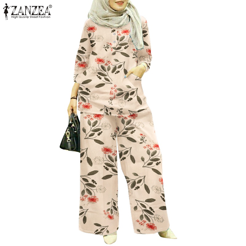 Zanzea Set Áo Tay 3 / 4 + Quần Dài Ống Rộng Phong Cách Hồi Giáo Cho Nữ