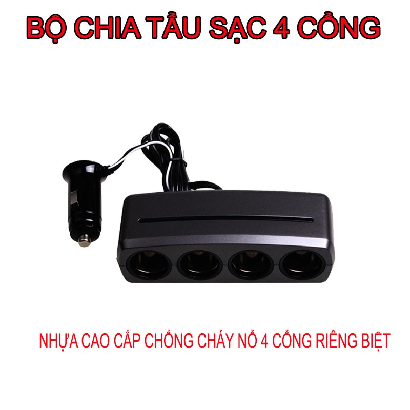 Bộ chia tẩu sạc ô tô chống quá tải Shunwei SD-1906 4 Đầu Tẩu Công Suất 120W