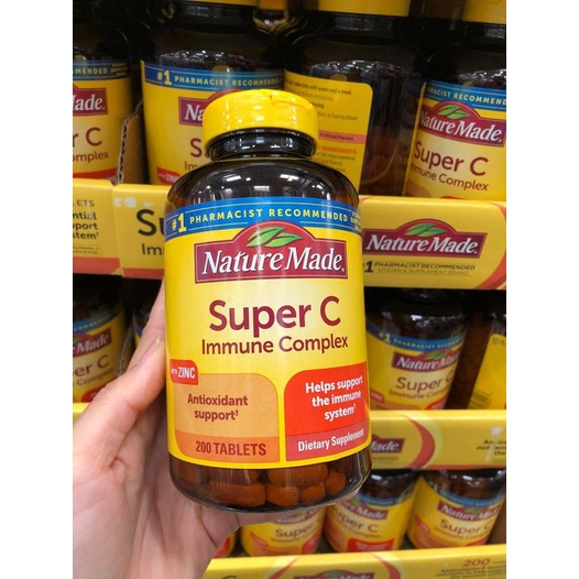 Viên uống tăng cường miễn dịch Super C Nature Made - Thực phẩm chức năng bổ sung vitamin C, D3, Kẽm USA 200 viên