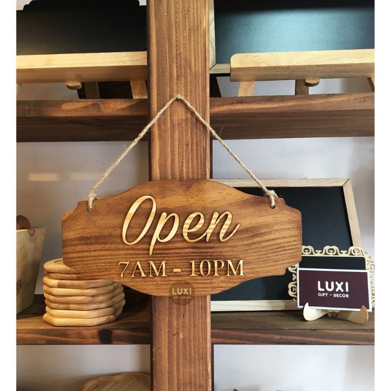 HCM | bảng gỗ treo cửa 2 mặt OPEN/CLOSE CÓ GIỜ LUXI DECOR HCM