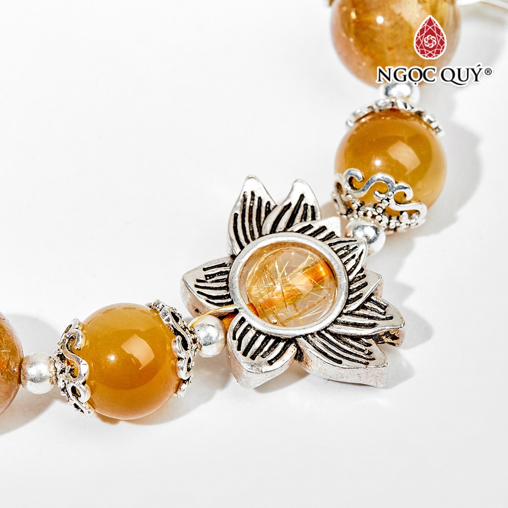 Vòng tay TA tóc vàng mix mắt hổ charm mèo hạt 11mm - Ngọc Quý