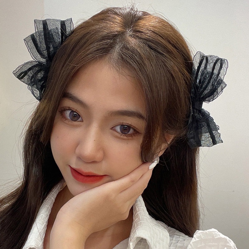 1 Cặp Kẹp Tóc Nơ Màu Đen Phong Cách Lolita