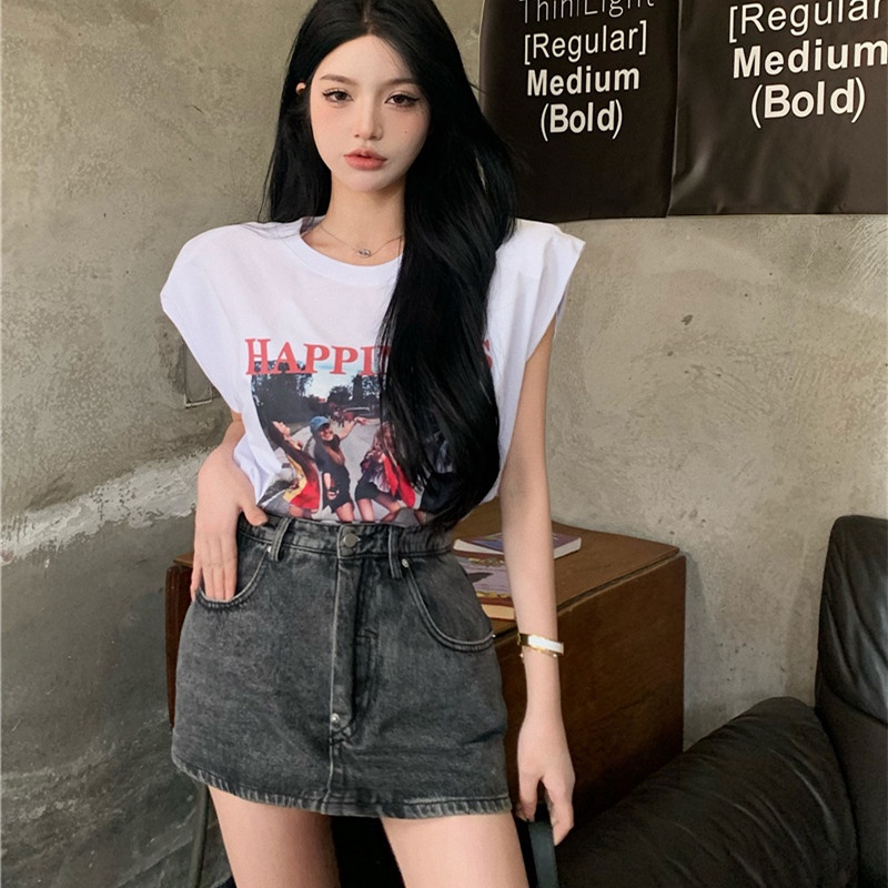 Áo Thun Sát Nách Cổ Tròn Hoạ Tiết Chân Dung Cho Phái Nữ