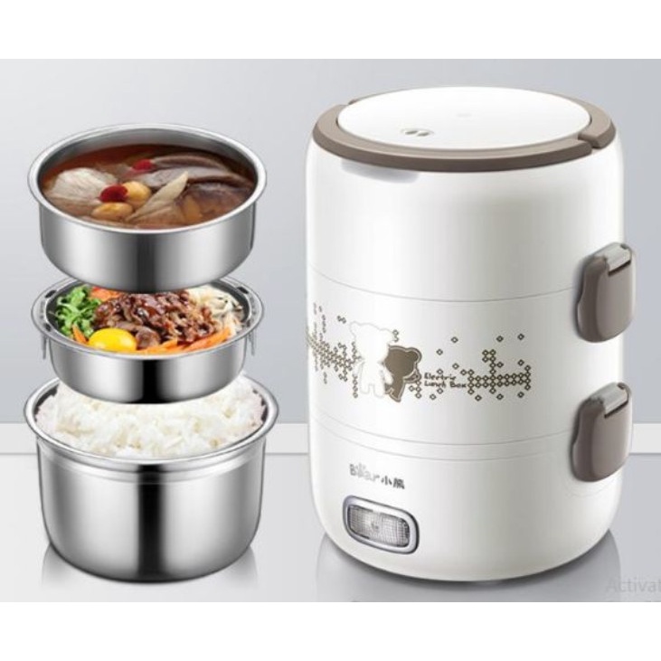 Hộp cơm cắm điện Bear , Hộp cơm văn phòng - INOX304 cao cấp- Nấu chín, hâm nóng thức - nhỏ gọn tiện lợi