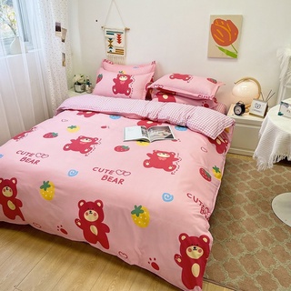 Bộ Drap & Chăn Phao Cotton Poly Gấu Cherry
