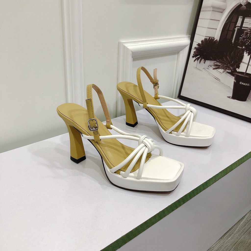 Sandal Cao Gót 9p Mũi Đúp Quai Dây Mảnh Mềm Dễ Đi Phối Màu Cực Xinh - Xăng Đan Mũi Đúp Chichanhstore