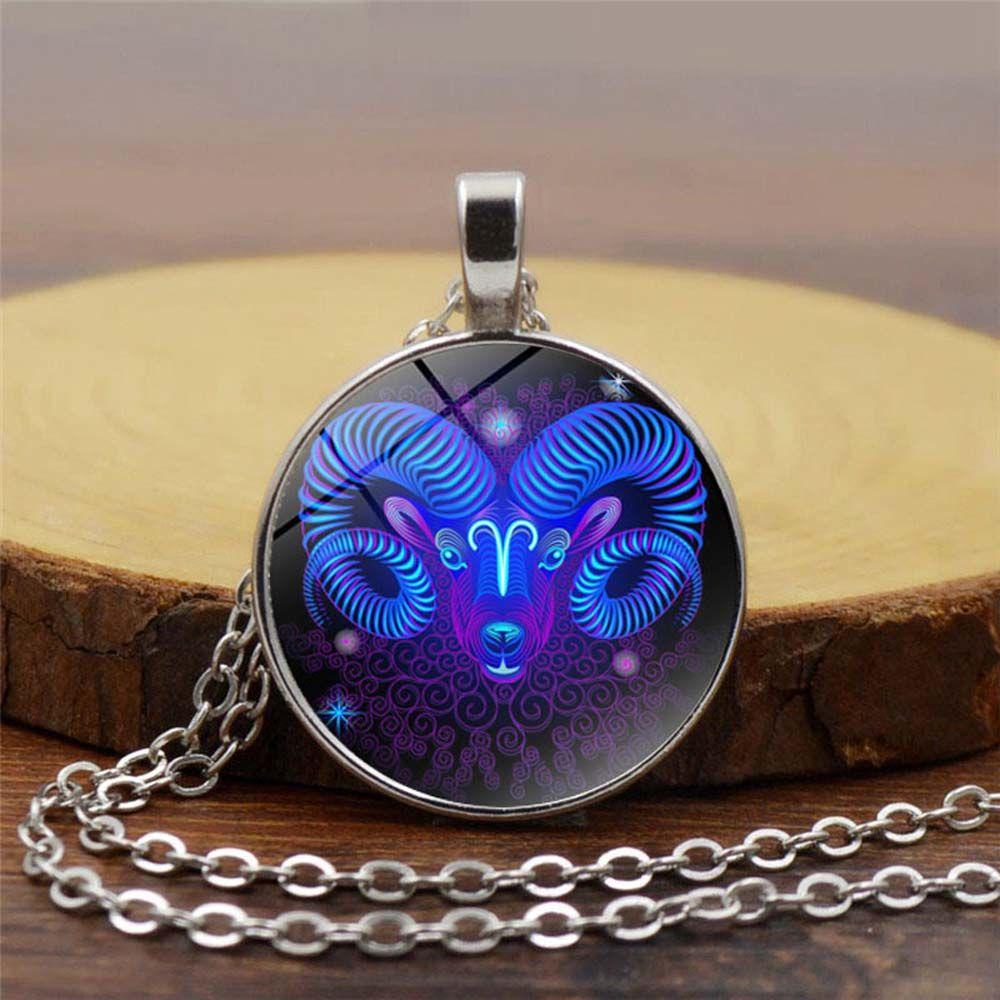 1 Vòng cổ Mặt Kính Cabochon In Hình Cung Hoàng Đạo Dành Cho Nam Nữ
