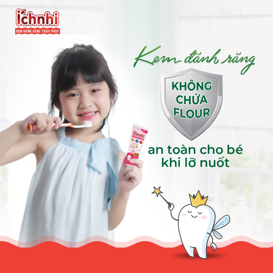 Kem đánh răng thảo dược Ích Nhi hương dưa gang tuýp 50g cho bé dưới 6 tuổi nuốt được bảo vệ răng sữa, ngừa sâu răng