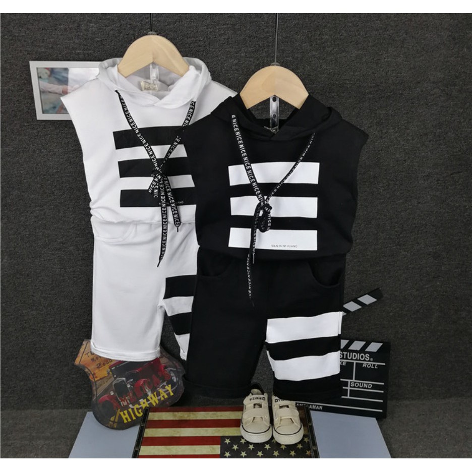 Bộ thể thao bé trai Binbon kids, đồ bộ quần áo bé trai chất cotton in hình kẻ sọc ba vạch cho bé từ 7-27kg