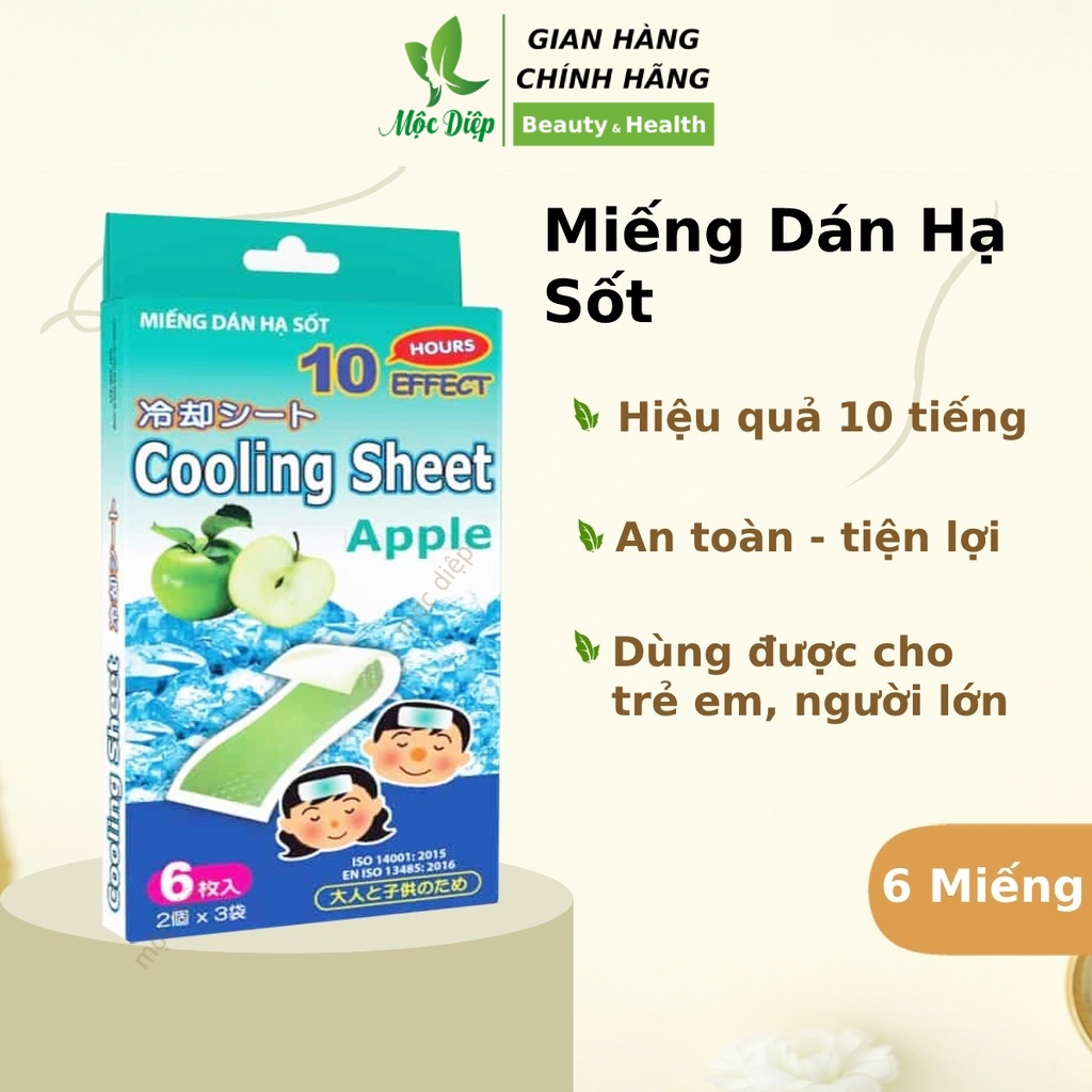 Miếng dán hạ sốt cho bé người lớn Cooling Sheet 6 miếng hiệu quả trong 10 tiếng - Mộc Diệp