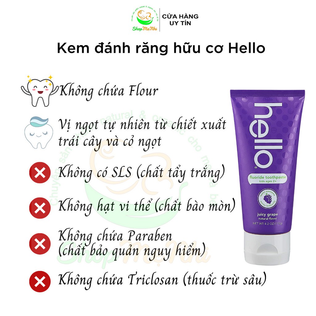 Kem đánh răng hello hữu cơ cho bé từ 2 tuổi – Hello toothpaste.