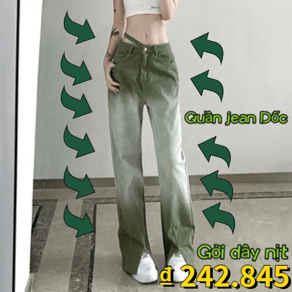 Quần Jeans Lưng Cao Dáng Rộng Xẻ Tà Màu Gradient Phong Cách Retro Đường Phố Cho Nữ Z6