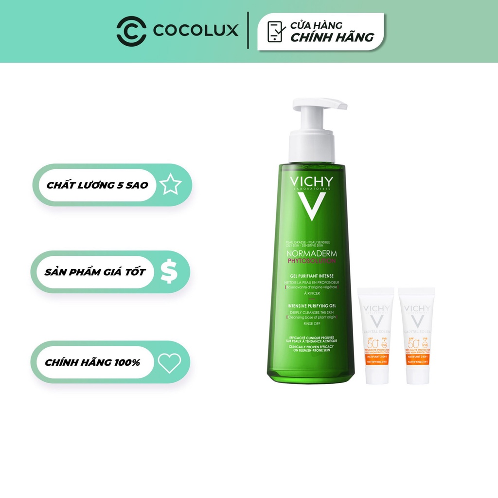 Bộ Vichy Sạch Sâu Giảm Bã Nhờn &amp; Chống Nắng Da Dầu Mụn 3 Món Cocolux