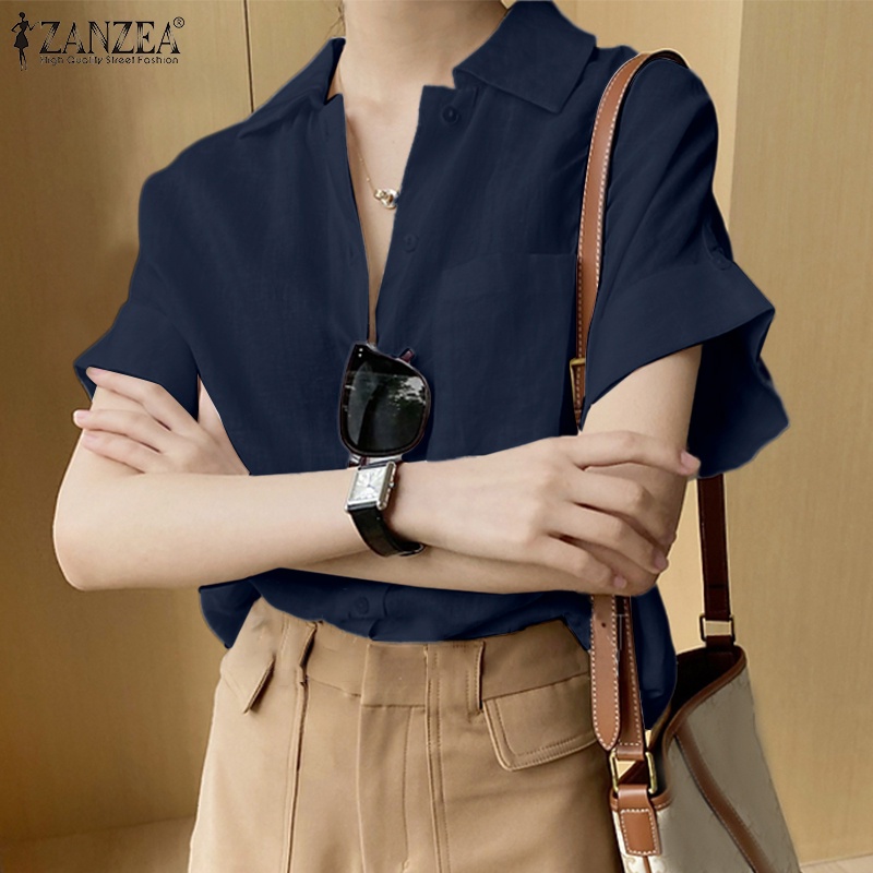 Áo sơ mi ZANZEA tay lửng màu trơn thời trang nữ tính