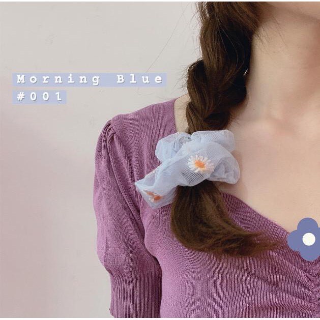 Dây buộc tóc Scrunchies thêu hoa cúc dạng lưới cho nữ cực xinh