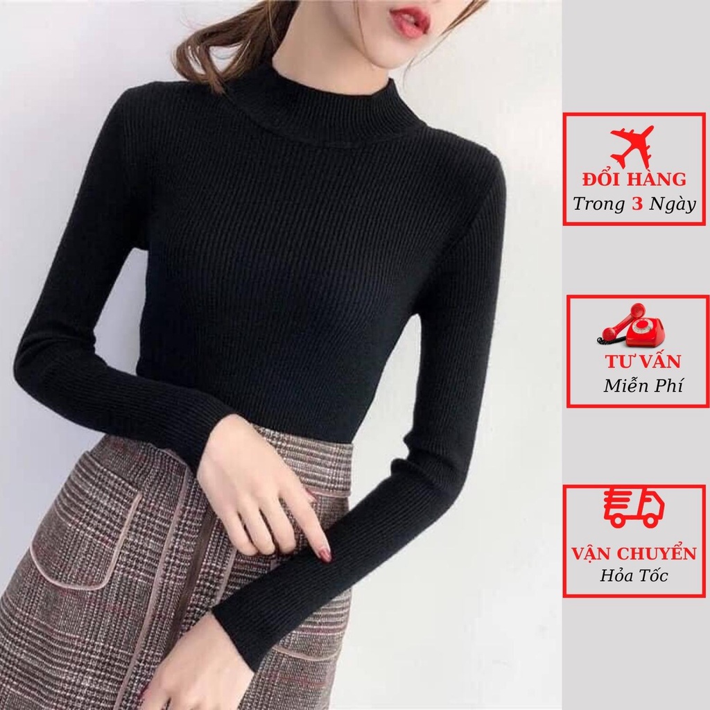 Áo len gân tăm nữ cao cổ lọ màu trơn basic dài tay dáng ôm body giữ nhiệt ulzzang Hàn Quốc