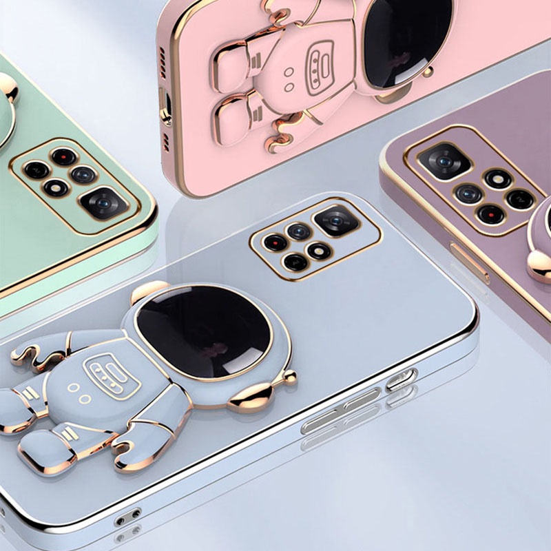 Astronaut Bracket Plating Holder Phone Case Xiaomi Poco X4 GT Mi 10s Mi 11 Mi 11 Lite Mi 12 12 Pro Mi 11T 11T Pro Redmi K50 Gaming Silicone Cover