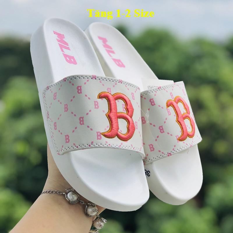 Dép unisex 𝐌𝐋𝐁 ❤️FREESHIP + Hộp❤️ dép mlb quai ngang thể thao nam n ữthêu nỗi chữ B,kèm tem tag mác đầy đủ trắng chữhông